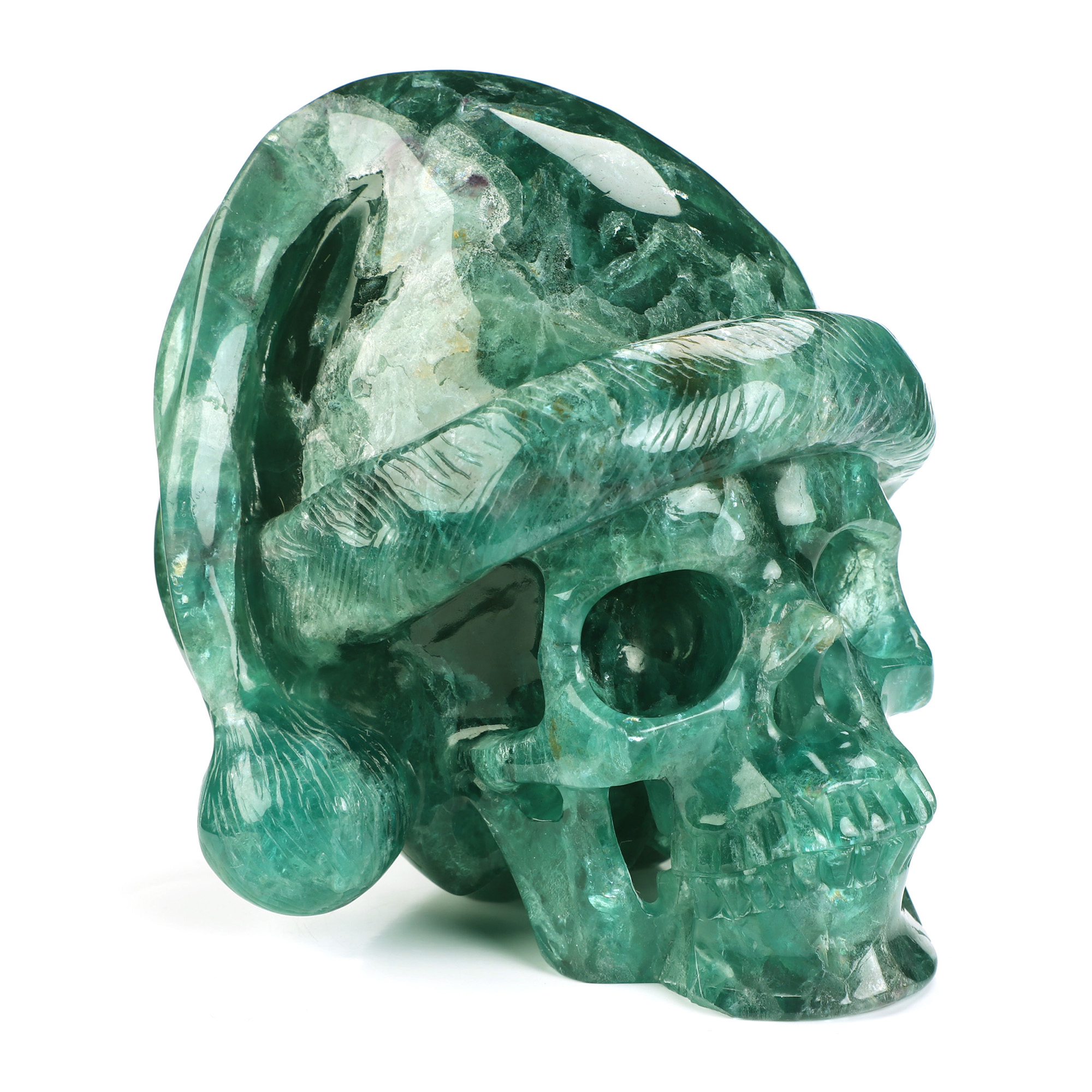 Merry Christmas, 5.0" Fluorite Hand Carved Crystal Skull, Realistic, Crystal Healing