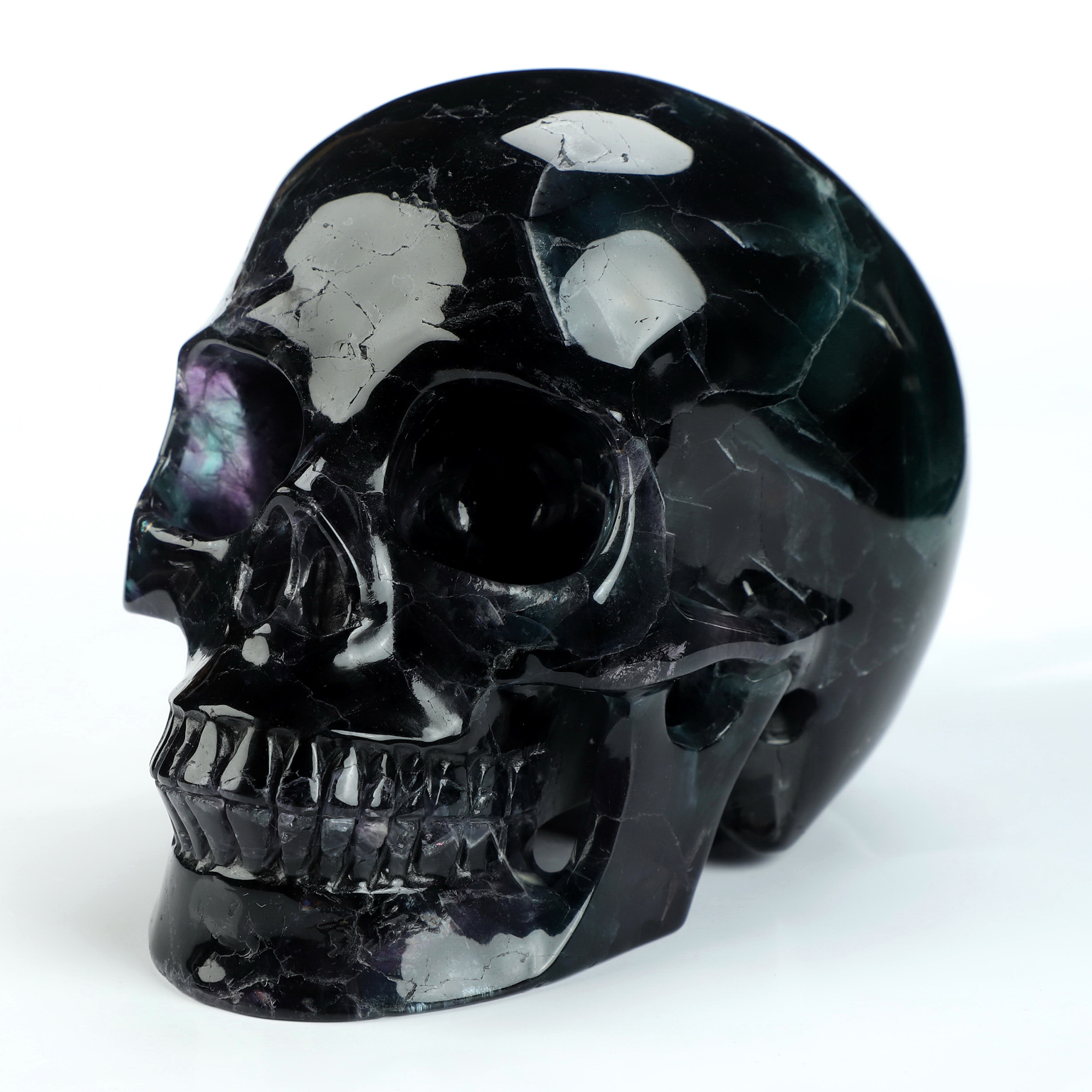 4.9" Fluorite Hand Carved Crystal Skull, Realistic, Crystal Healing