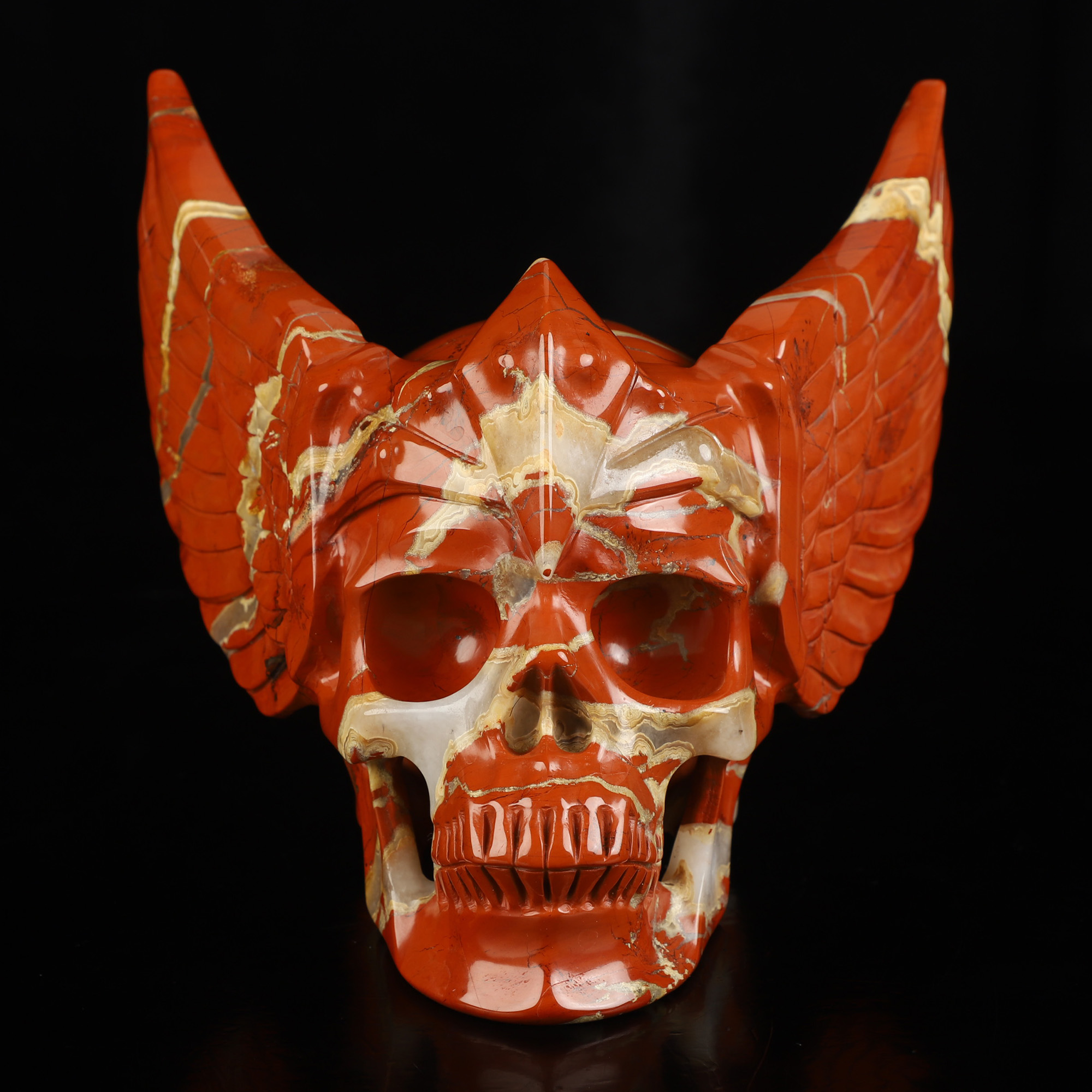 5.8" Red Jasper Hand Carved Guardian Crystal Skull Sculpture, Crystal Healing