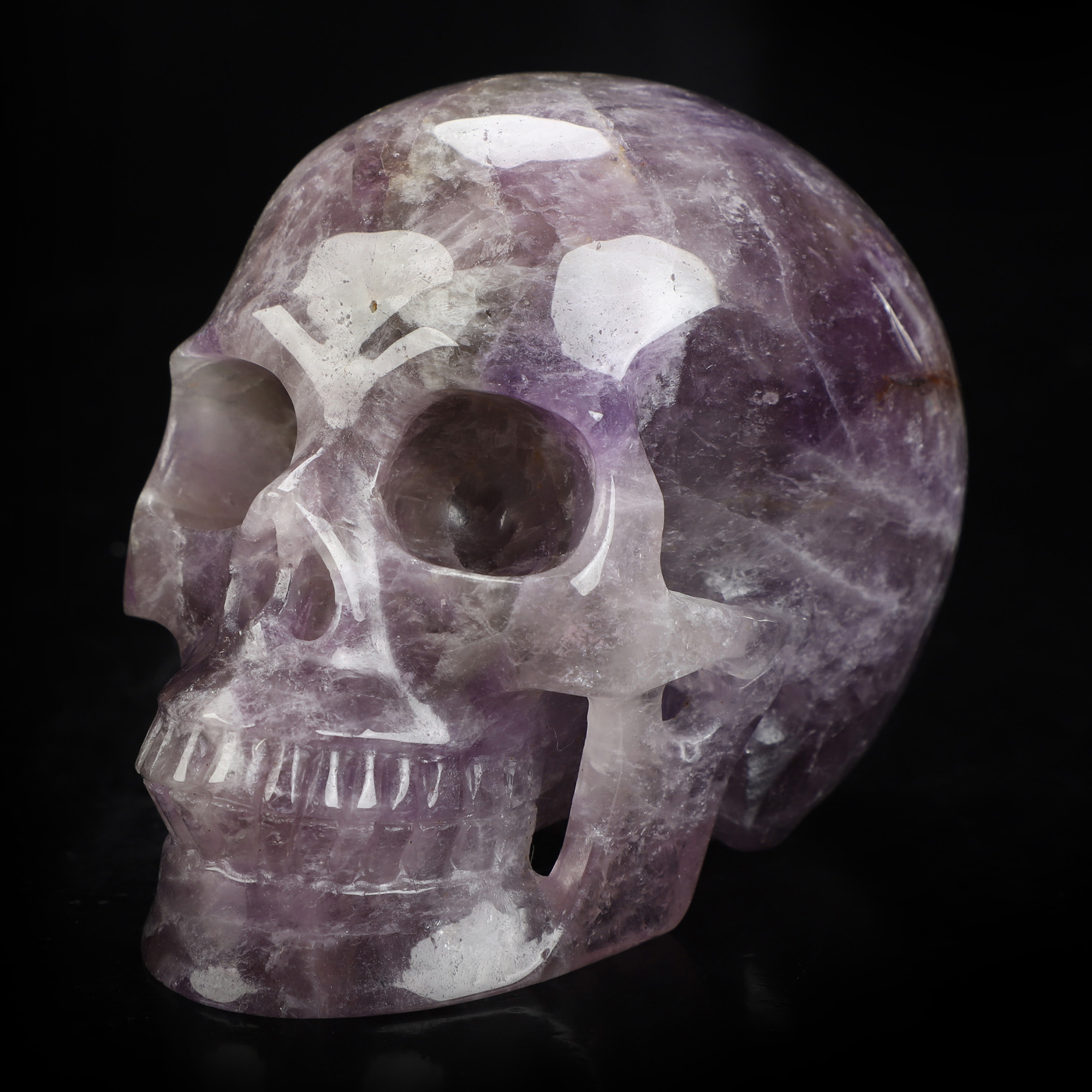 4.9" Amethyst Hand Carved Crystal Skull, Realistic, Crystal Healing