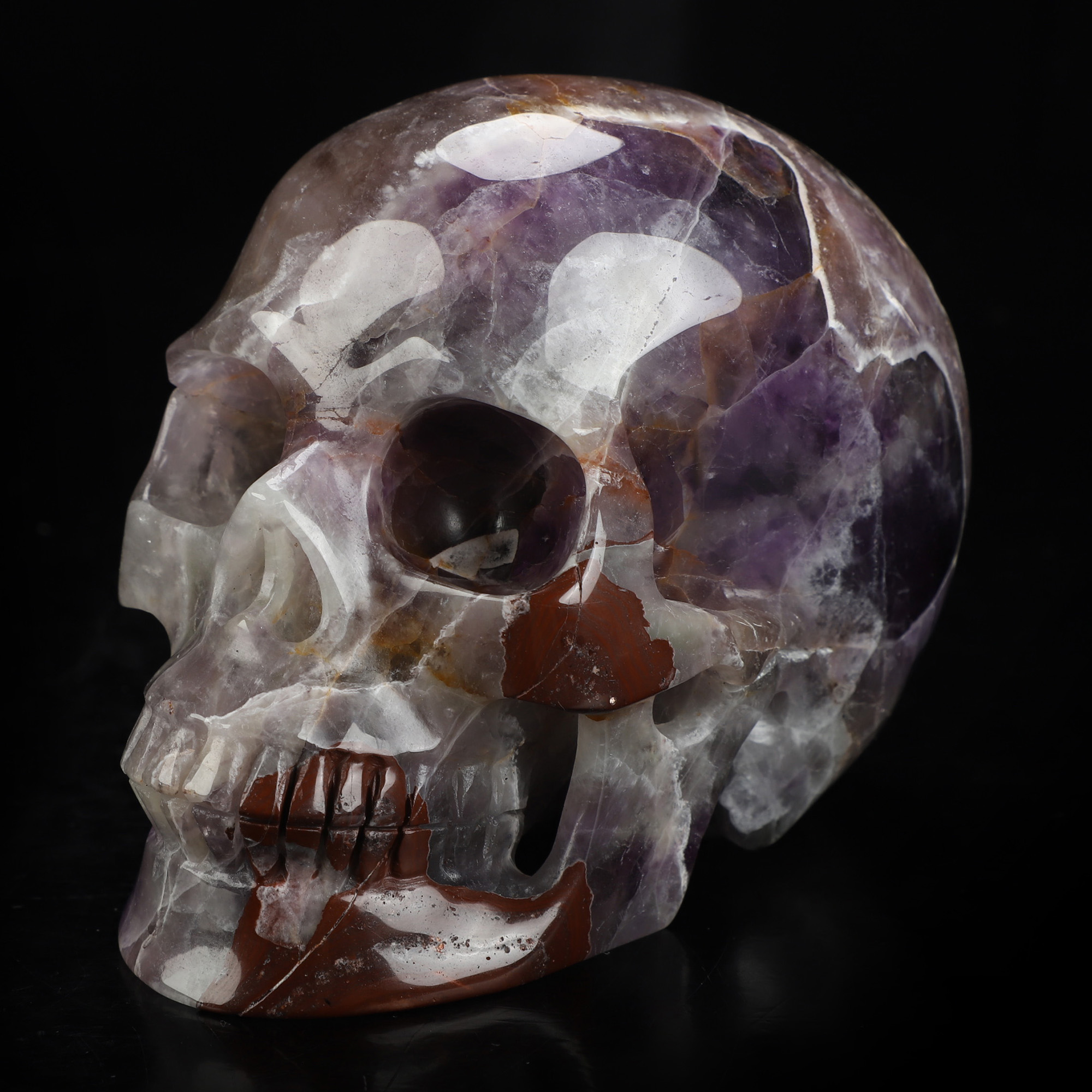 5.0" Dream Chevron Amethyst Hand Carved Crystal Skull, Realistic, Crystal Healing