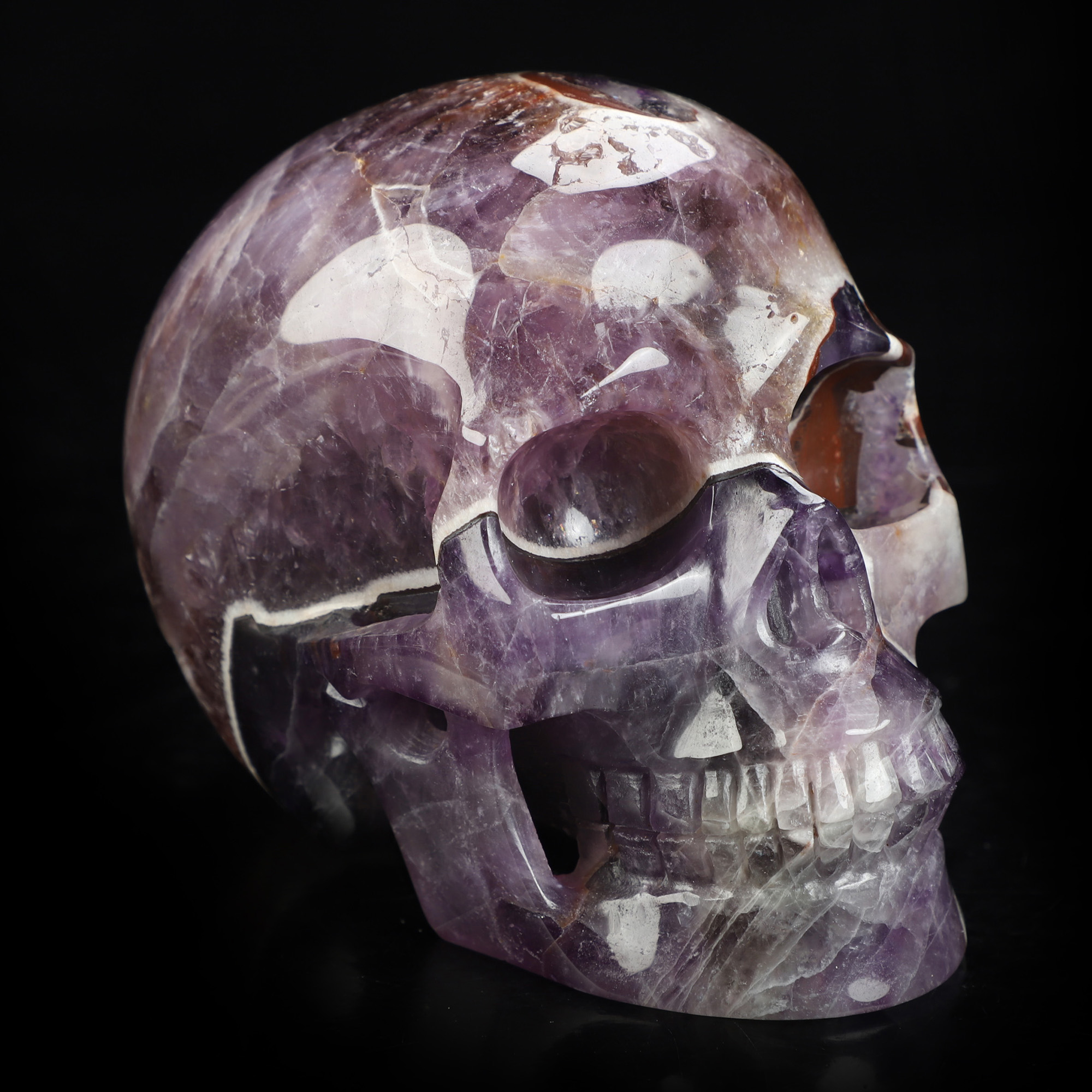 4.9" Dream Chevron Amethyst Hand Carved Crystal Skull, Realistic, Crystal Healing