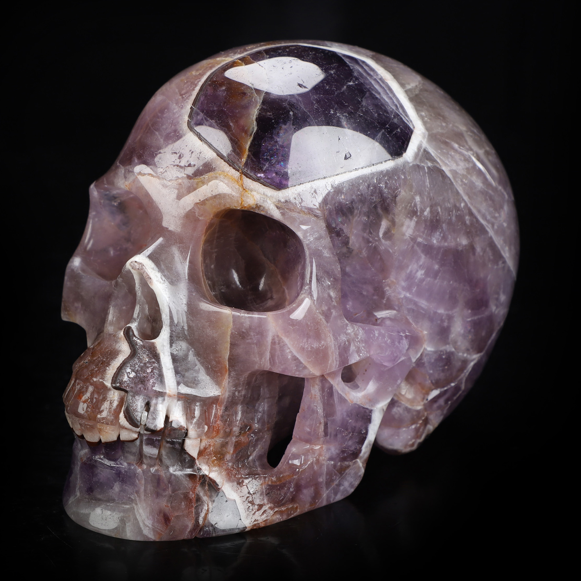 5.0" Dream Chevron Amethyst Hand Carved Crystal Skull, Realistic, Crystal Healing