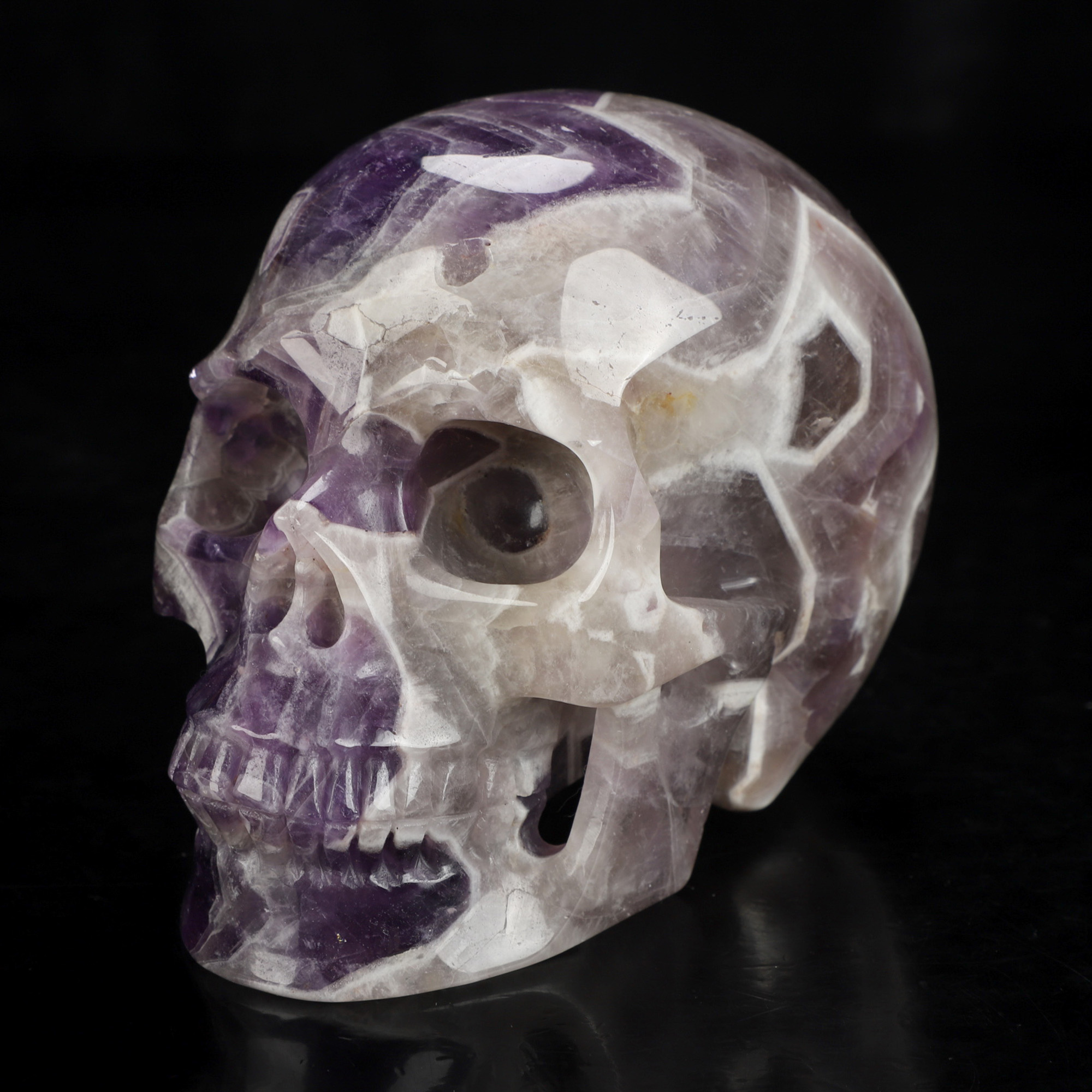 5.0" Dream Chevron Amethyst Hand Carved Crystal Skull, Realistic, Crystal Healing