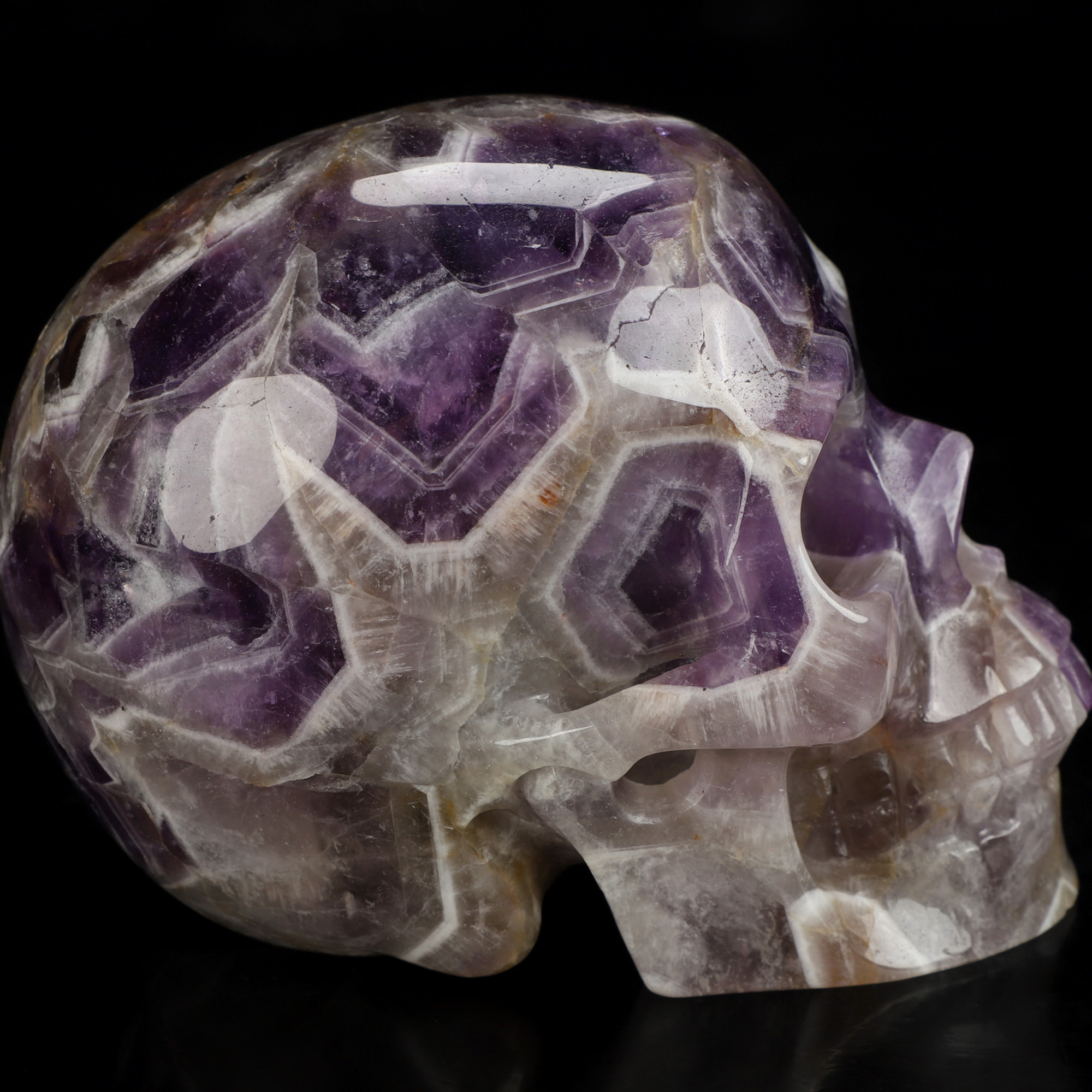 5.0" Dream Chevron Amethyst Hand Carved Crystal Skull, Realistic, Crystal Healing