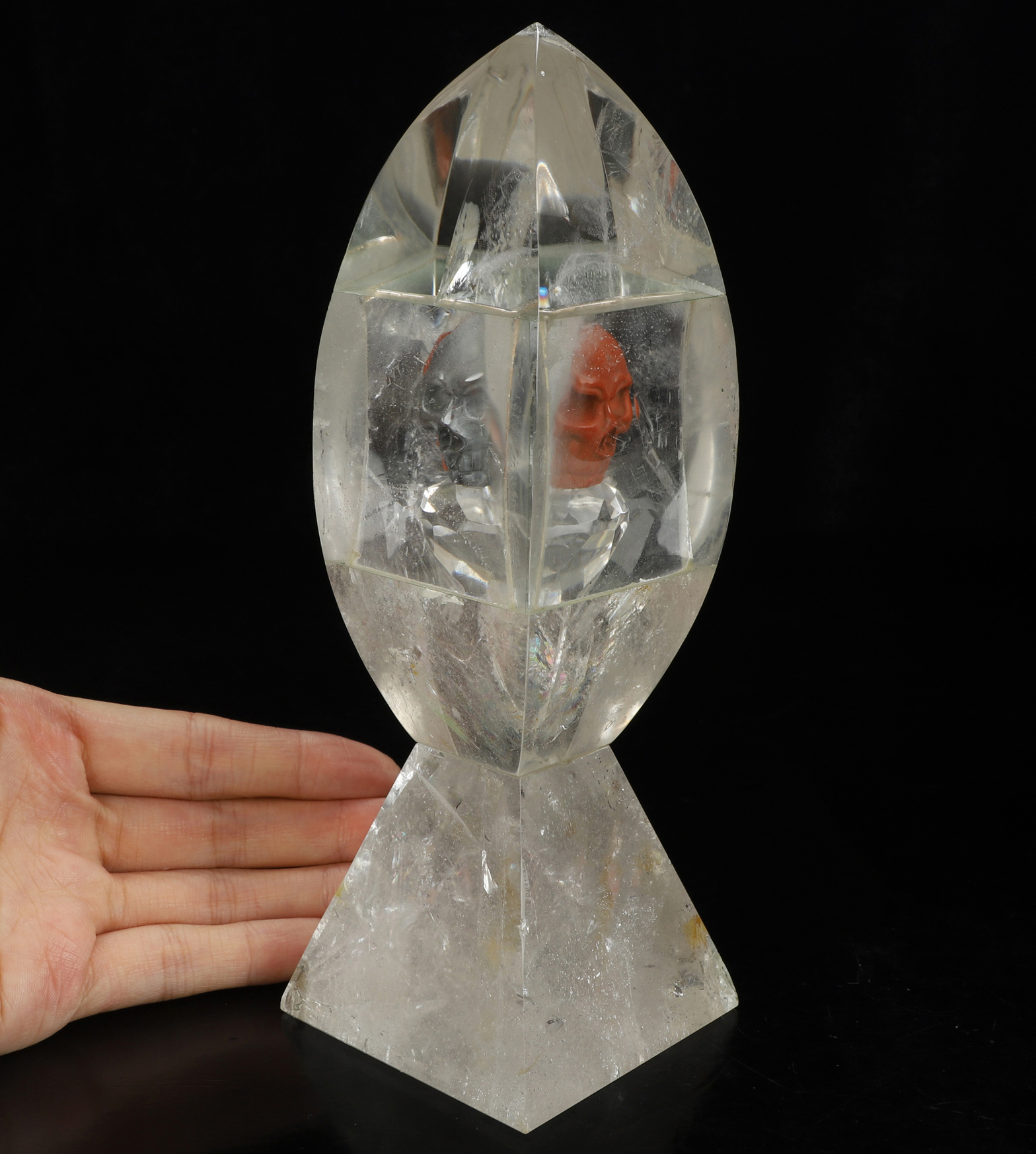 7.8" Quartz Rock Crystal Hand Carved Crystal Skull Fine Art Sculpture, Crystal Healing
