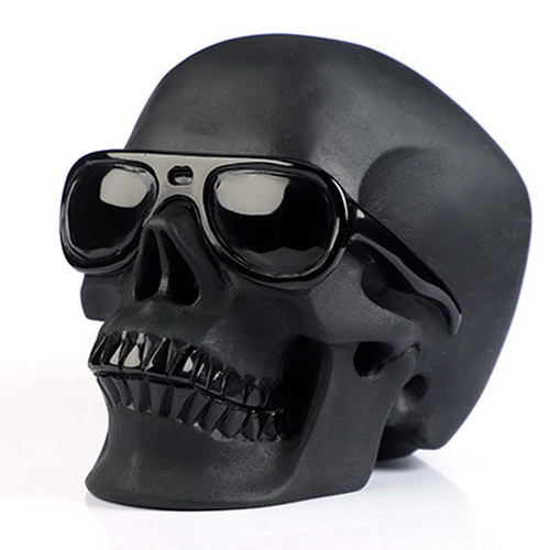 5.0" Frosted Black Obsidian Hand Carved Crystal Skull with Sunglasses Fine Art Sculpture, Crystal Healing