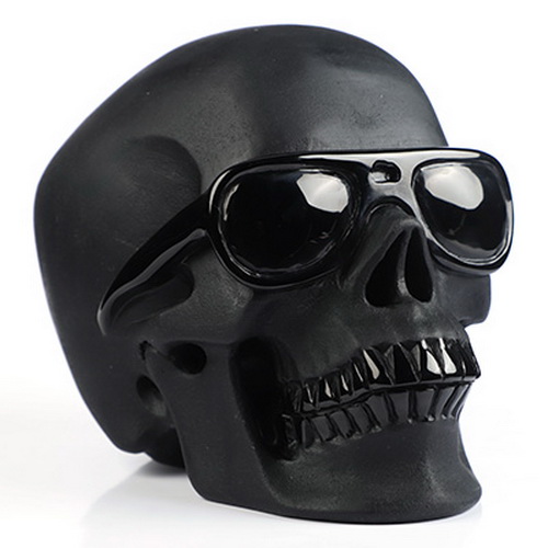 5.0" Frosted Black Obsidian Hand Carved Crystal Skull with Sunglasses Fine Art Sculpture, Crystal Healing