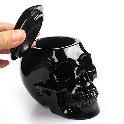 4.9" Black Obsidian Hand Carved Urn Crystal Skull, Crystal Healing, 3OZ