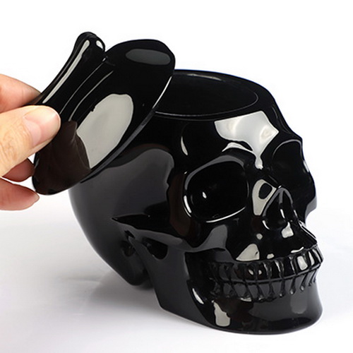 5.0" Black Obsidian Hand Carved Crystal Skull Urn, Crystal Healing