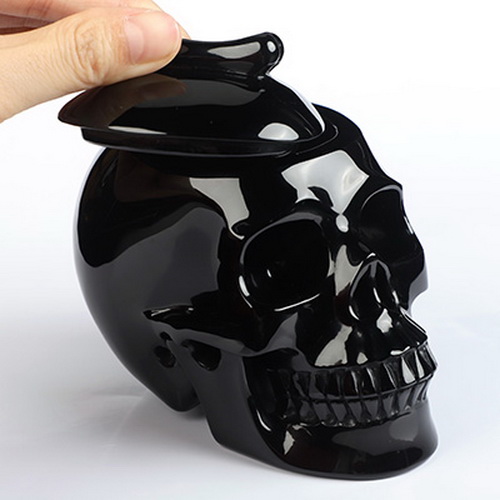 4.9" Black Obsidian Hand Carved Urn Crystal Skull, Crystal Healing, 3OZ