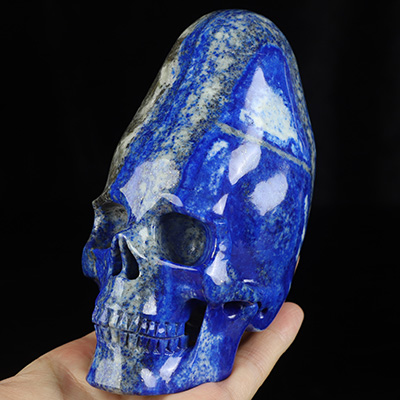 Gemstone 7.2" Lapis Lazuli Hand Carved Incan Crystal Skull Sculpture With Stand, Crystal Healing