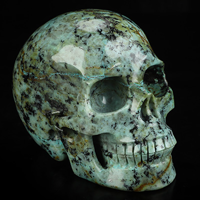 4.9" African Turquoise Hand Carved Crystal Skull, Realistic, Crystal Healing