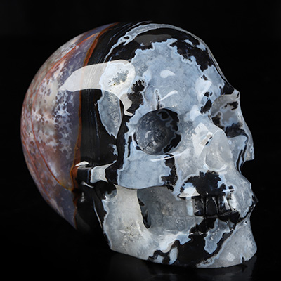 5.0" Black Zebra Agate Hand Carved Crystal Skull, Realistic, Crystal Healing