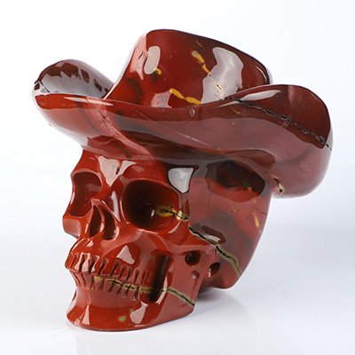 4.7"  Mookaite Jasper Hand Carved Cowboy Crystal Skull Sculpture, Crystal Healing