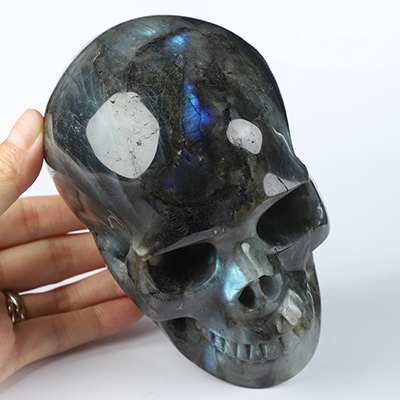 5.0" Labradorite Hand Carved Crystal Skull, Realistic, Crystal Healing