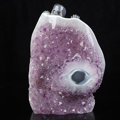 6.2" Amethyst & Agate Hand Carved Crystal Skeleton Fine Art Sculpture, Crystal Healing