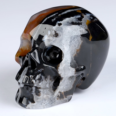 2.0" Black Zebra Agate Hand Carved Crystal Skull, Super Realistic, Crystal Healing