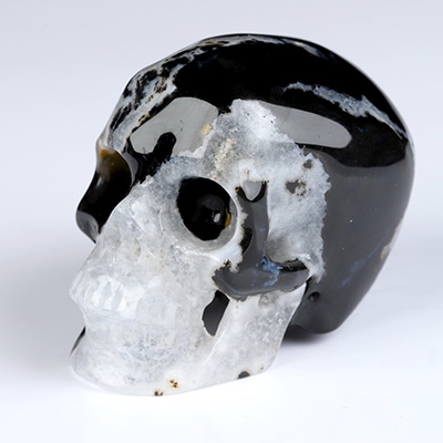 2.0" Black Zebra Agate Hand Carved Crystal Skull, Super Realistic, Crystal Healing
