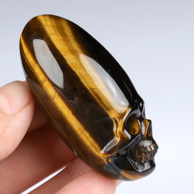 2.2" Gold Tiger's Eye Hand Carved Crystal Skull Fine Art Sculpture, Crystal Healing