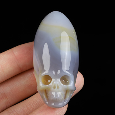 2.2" Banded Agate Hand Carved Crystal Skull Fine Art Sculpture, Crystal Healing