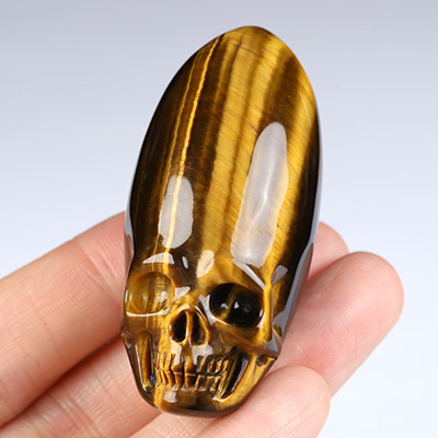 2.2" Gold Tiger's Eye Hand Carved Crystal Skull Fine Art Sculpture, Crystal Healing
