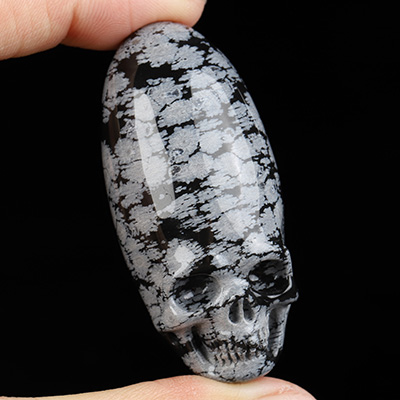 2.2" Snowflake Obsidian Hand Carved Crystal Skull Fine Art Sculpture, Crystal Healing