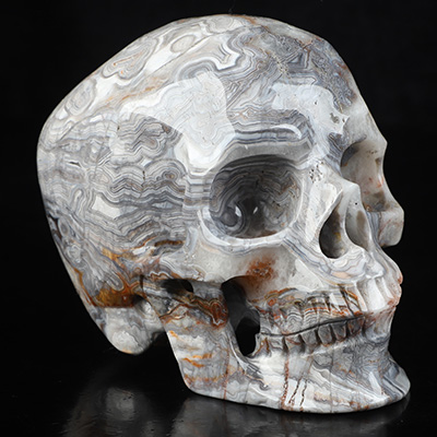 5.0" Red Crazy Lace Agate Hand Carved Crystal Skull, Super Realistic, Crystal Healing