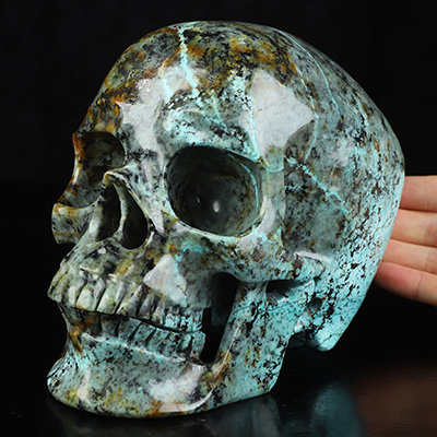 Lifesized 6.5" African Turquoise Hand Carved Crystal Skull, Super Realistic, Crystal Healing