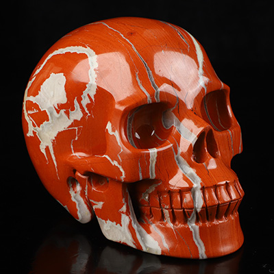 5.0" Red Jasper Hand Carved Crystal Skull, Realistic, Crystal Healing