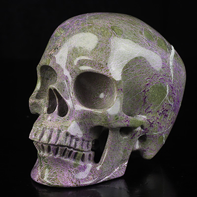 4.9" Stichtite and Serpentine Hand Carved Crystal Skull, Super Realistic, Crystal Healing