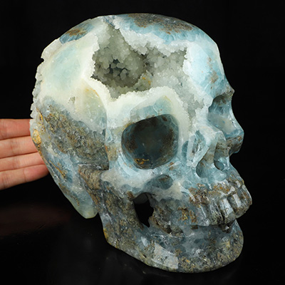 Lifesized 7.9" Fluorite Geode Hand Carved Crystal Skull, Super Realistic, Crystal Healing