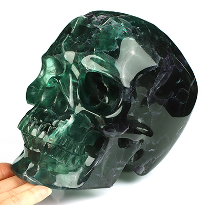 Lifesized 6.9" Fluorite Hand Carved Crystal Skull, Super Realistic, Crystal Healing