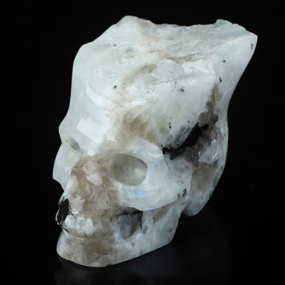 Gemstone 2.3" Moonstone Hand Carved Crystal Skull Fine Art Sculpture, Crystal Healing