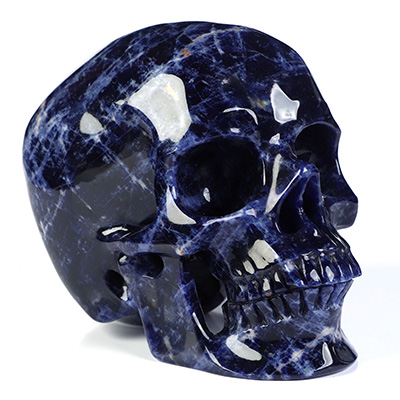 4.1" Sodalite Hand Carved Crystal Skull, Super Realistic, Crystal Healing