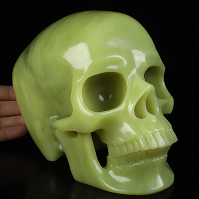 Lifesized 6.8" Lemon Stone Hand Carved Crystal Skull, Super Realistic, Crystal Healing
