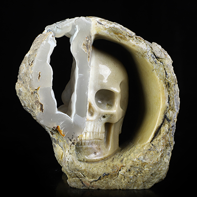 4.3" Agate Hand Carved Crystal Skull Fine Art Sculpture, Crystal Healing