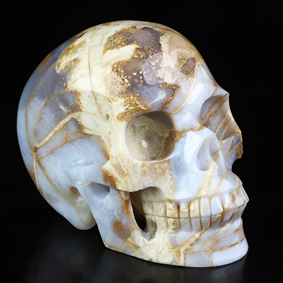 4.9" Blue Chalcedony Hand Carved Crystal Skull, Realistic, Crystal Healing