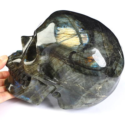 Lifesized 6.7" Labradorite Hand Carved Crystal Skull, Super Realistic, Crystal Healing