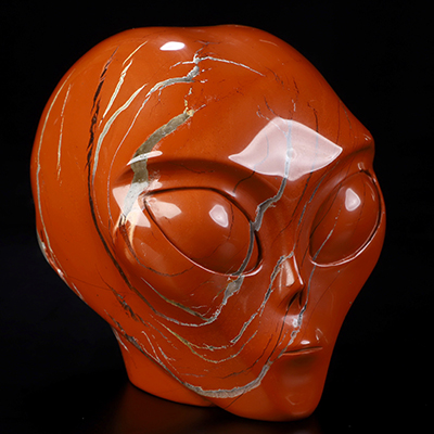 4.0" Red Jasper Star Being Female Alien Crystal Skull Companion, Hand Carved Gemstone Fine Art Sculpture, Reiki Healing Stone Statue