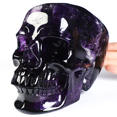 Gemstone Lifesized 6.7" Amethyst Hand Carved Crystal Skull, Super Realistic, Crystal Healing