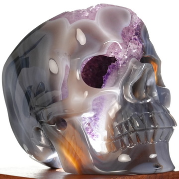 Lifesized 6.2" Agate Amethyst Geode Hand Carved Crystal Skull, Super Realistic, Crystal Healing