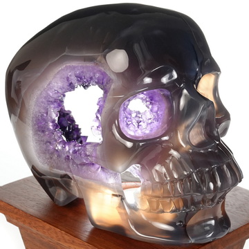 Lifesized 6.5" Agate Amethyst Geode Hand Carved Crystal Skull, Super Realistic, Crystal Healing