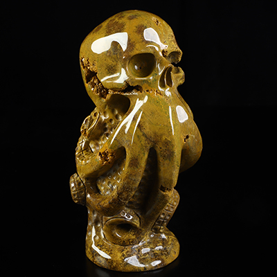 7.5" Ocean Jasper Hand Carved Cthulhu Octopus Crystal Skull Sculpture, Crystal Healing