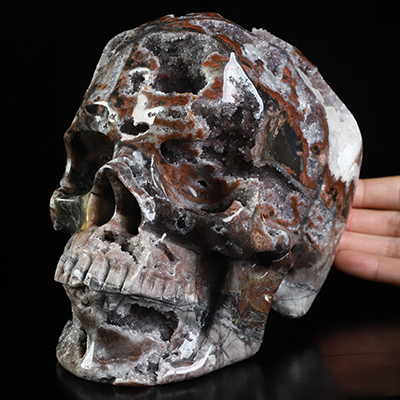 Lifesized 6.8" Geode fluorite Hand Carved Crystal Skull, Super Realistic, Crystal Healing