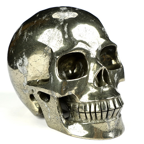 5.0" Pyrite Hand Carved Crystal Skull, Realistic, Crystal Healing