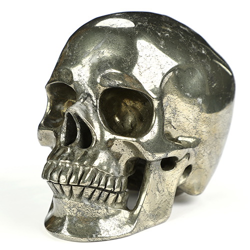 5.0" Pyrite Hand Carved Crystal Skull, Super Realistic, Crystal Healing
