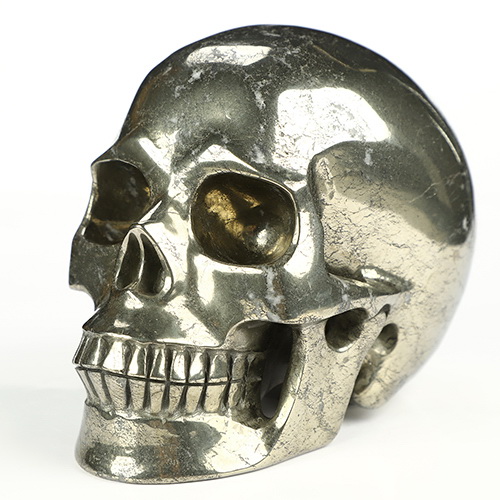4.9" Pyrite Hand Carved Crystal Skull, Realistic, Crystal Healing