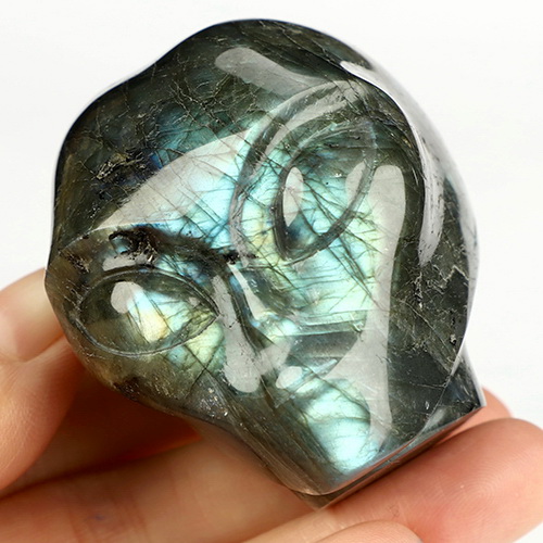 2.0" Labradorite Star Being Female Alien Crystal Skull Companion, Hand Carved Gemstone Fine Art Sculpture, Reiki Healing Stone Statue