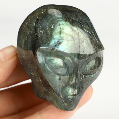 2.0" Labradorite Star Being Female Alien Crystal Skull Companion, Hand Carved Gemstone Fine Art Sculpture, Reiki Healing Stone Statue